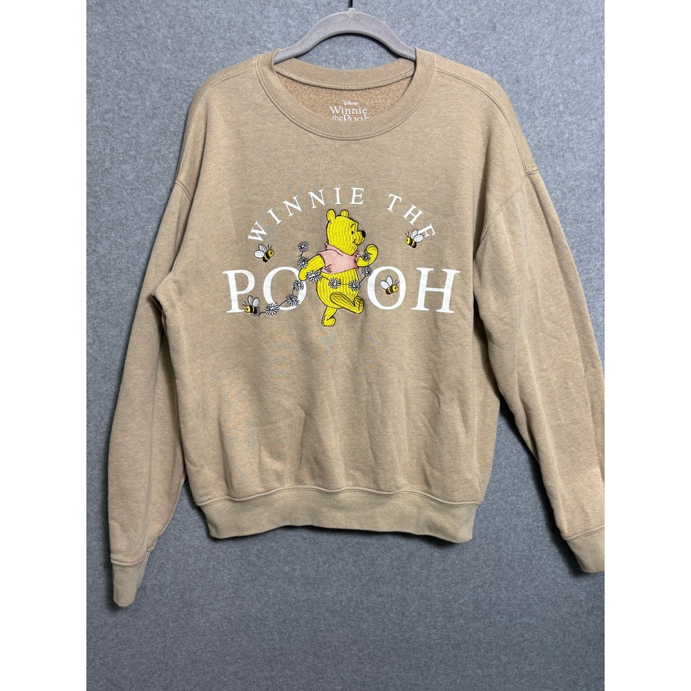 Disney Winnie The‎ Pooh Sweatshirt Beige Embroidered Crewneck Medium